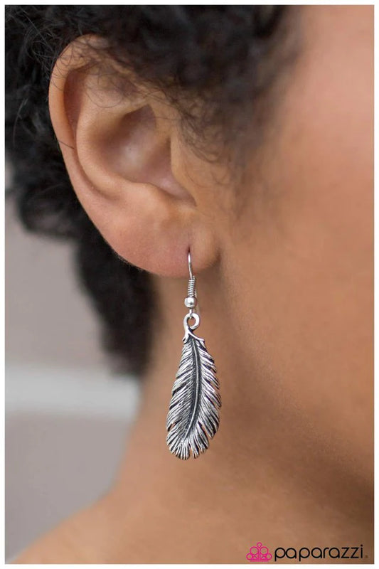 Paparazzi Earring ~ The Magic Feather - Silver