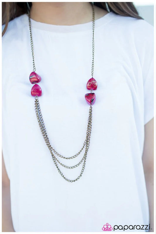 Paparazzi Necklace ~ Pebble in My Pocket- Pink