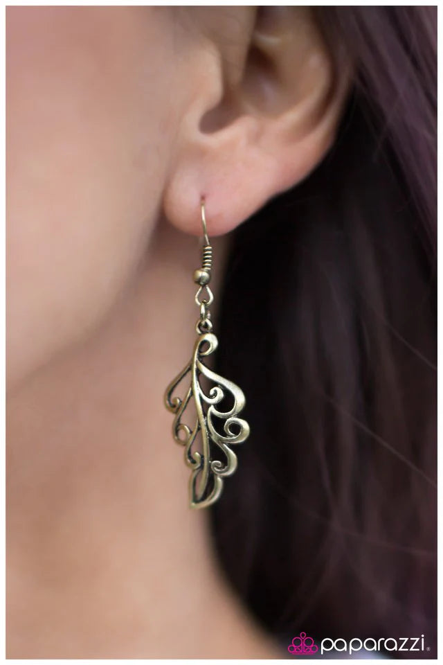 Paparazzi Earring ~ The QUILL Of It All - Brass