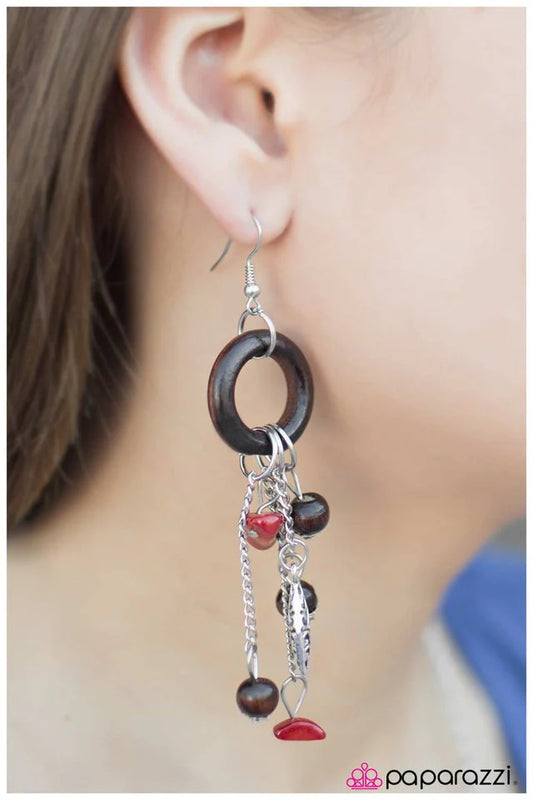 Paparazzi Earring ~ WOOD You Be Mine? - Red