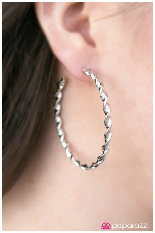 Paparazzi Earring ~ A Whirl and A Twirl - Silver