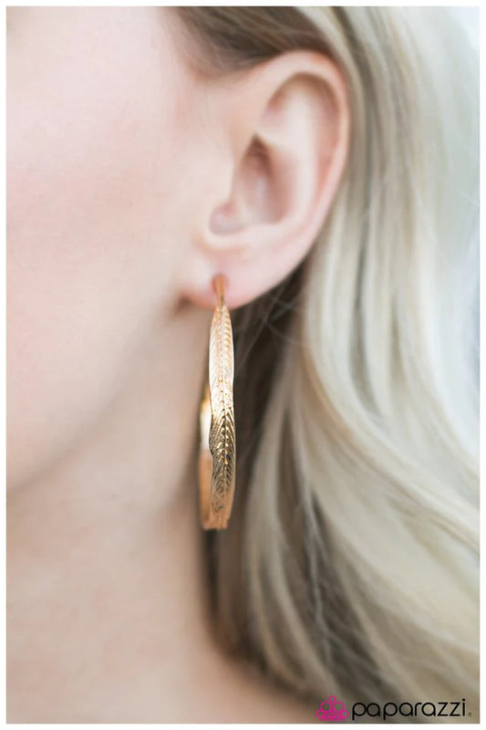 Paparazzi Earring ~ Its Now or FEATHER - Gold