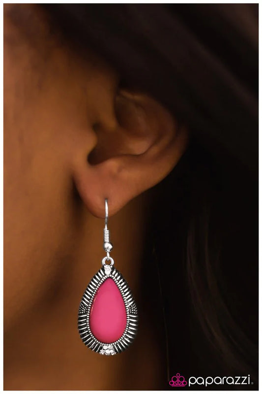 Paparazzi Earring ~ Cavalier Colors - Pink