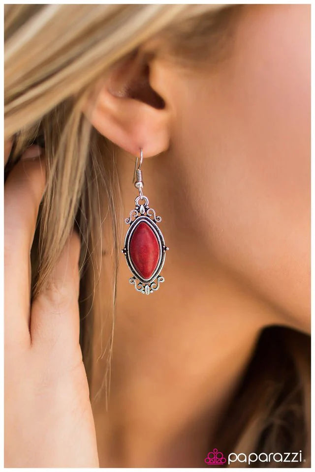 Paparazzi Earring ~ Custom Stonework - Red