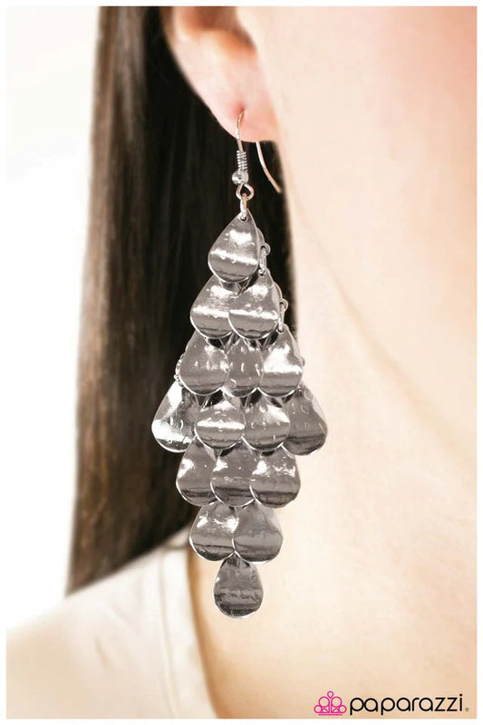 Paparazzi Earring ~ Shimmer Down - Silver