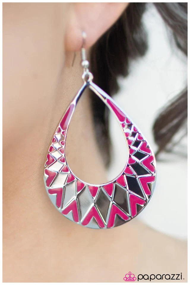 Paparazzi Earring ~ Shattered - Pink