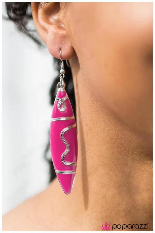 Paparazzi Earring ~ Without A Paddle - Pink