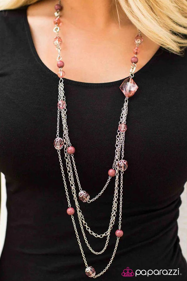 Paparazzi Necklace ~ Fool For Jewels - Pink