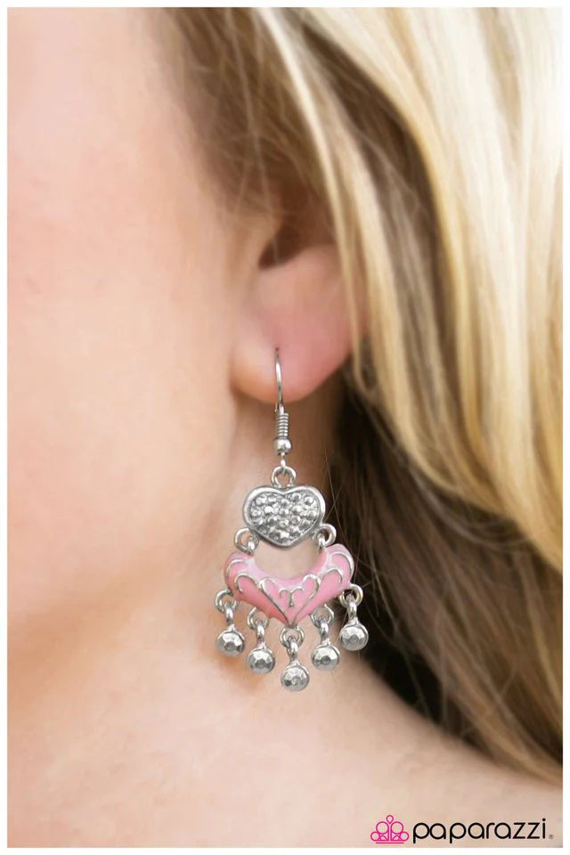 Paparazzi Earring ~ Ace of Hearts - Pink