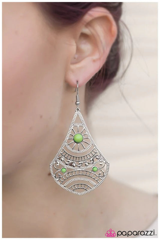 Paparazzi Earring ~ Corolla Sunrise - Green