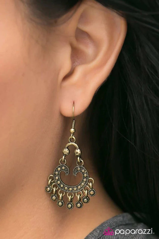 Paparazzi Earring ~ I Will Grant You Three Wishes - Brass