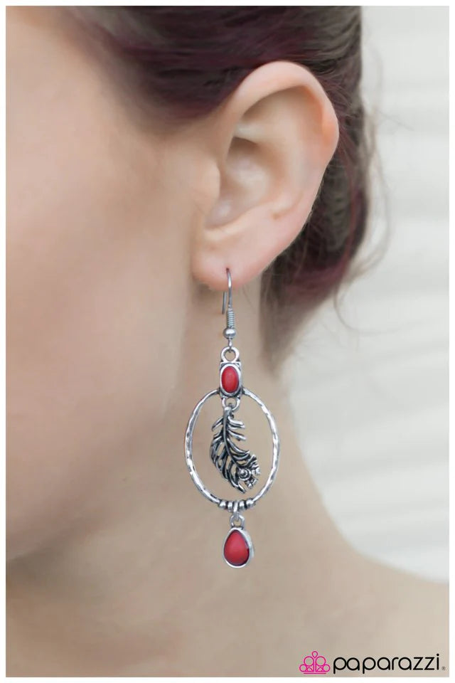 Paparazzi Earring ~ Wings Are Made To Fly - Red