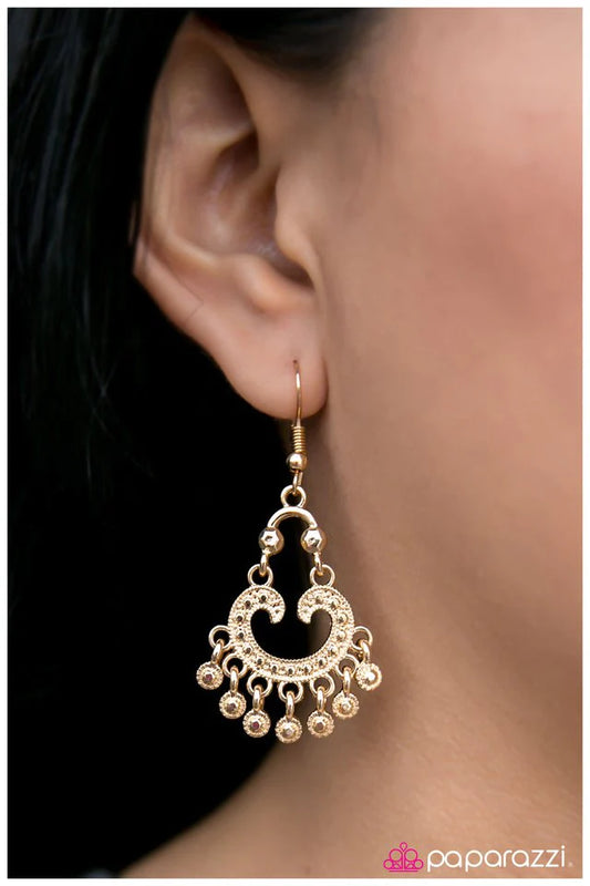 Paparazzi Earring ~ I Will Grant You Three Wishes - Gold