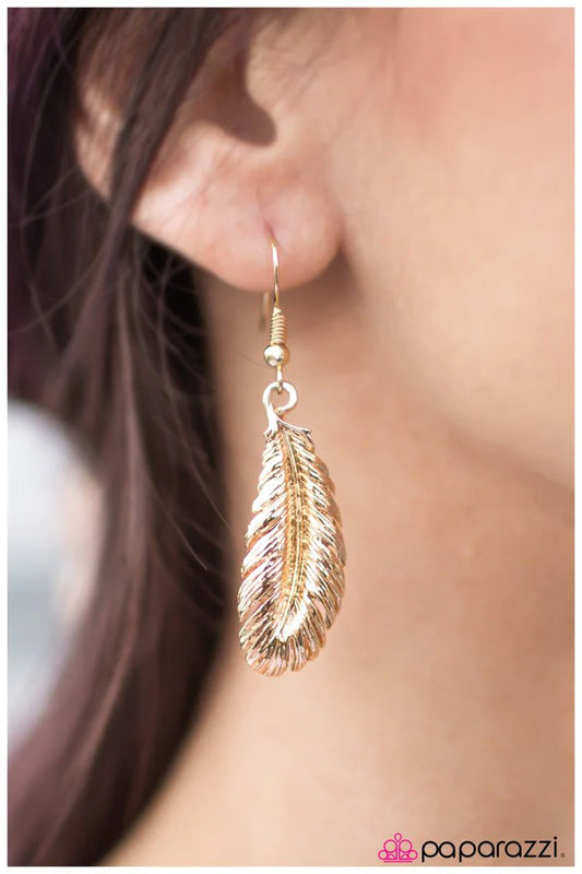 Paparazzi Earring ~ The Magic Feather - Gold