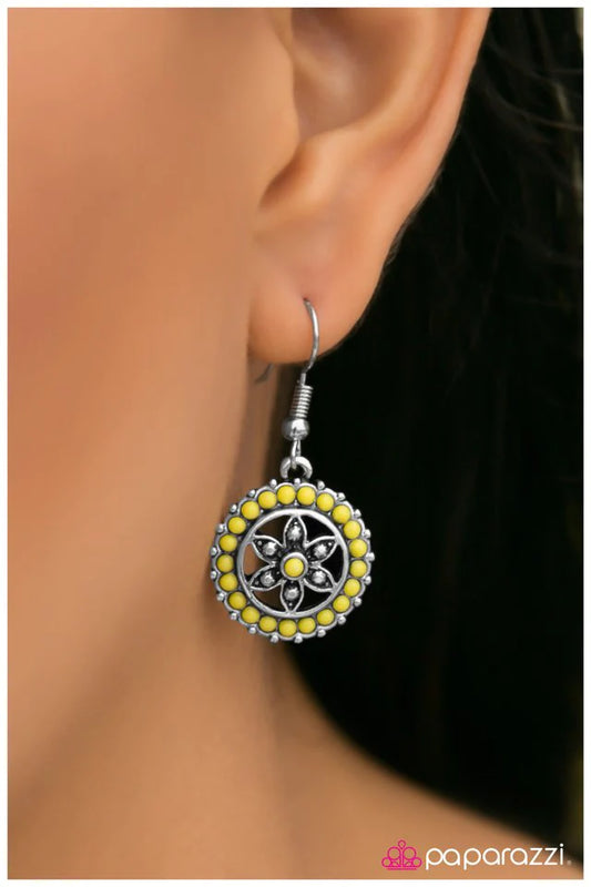 Paparazzi Earring ~ The Wonder Wheel - Yellow