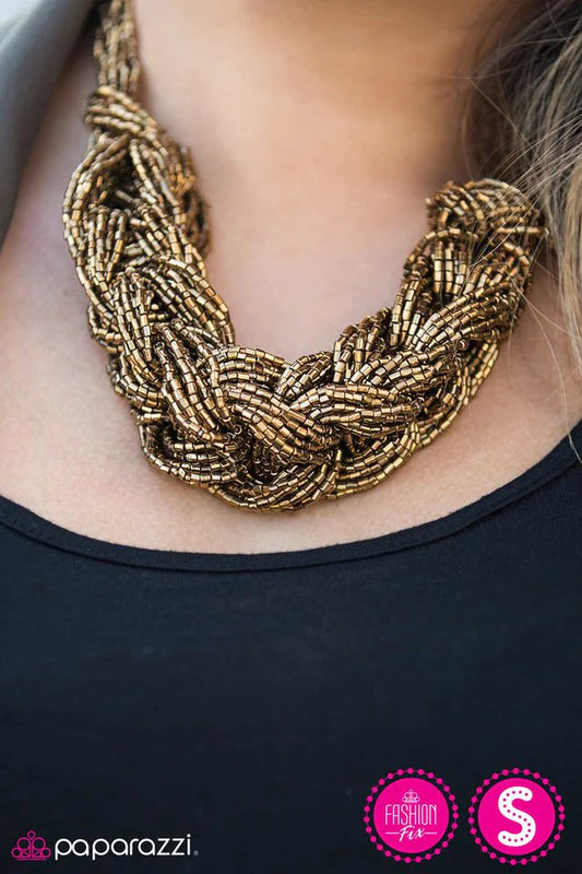 Paparazzi Necklace ~ WRAP Battle - Brass