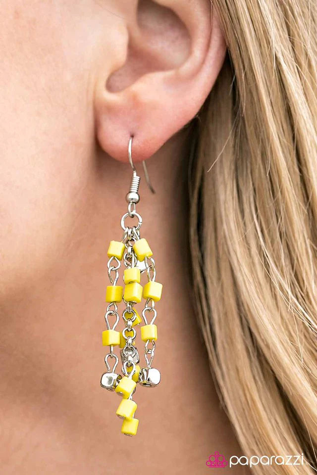 Paparazzi Earring ~ BLOCK and Roll - Yellow