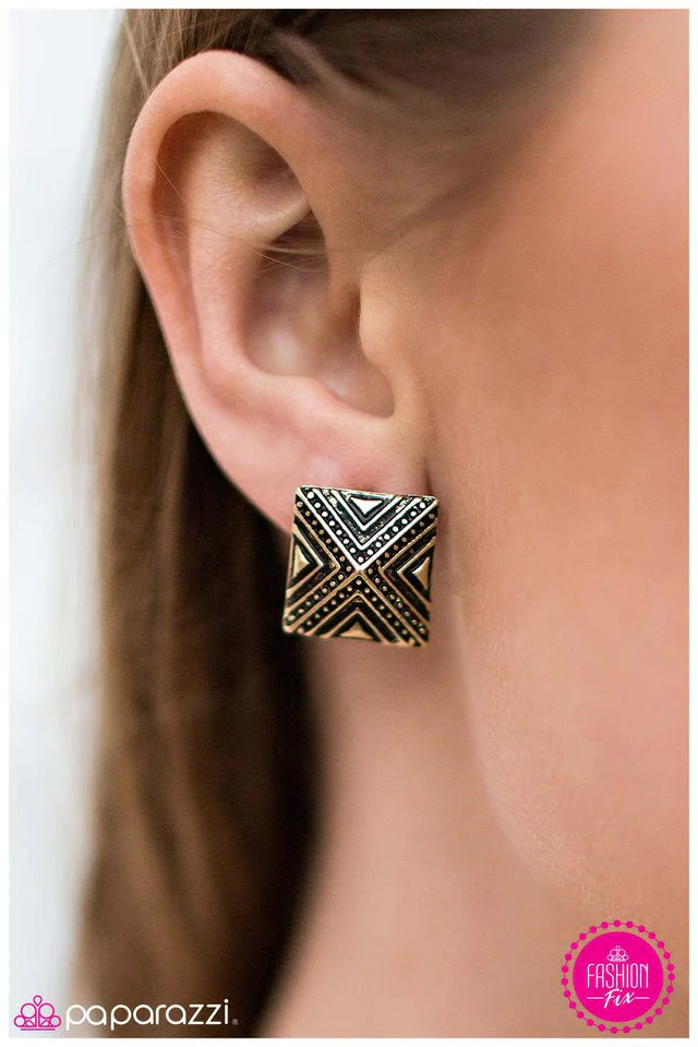 Paparazzi Earring ~ Dance Of The Pyramids - Brass