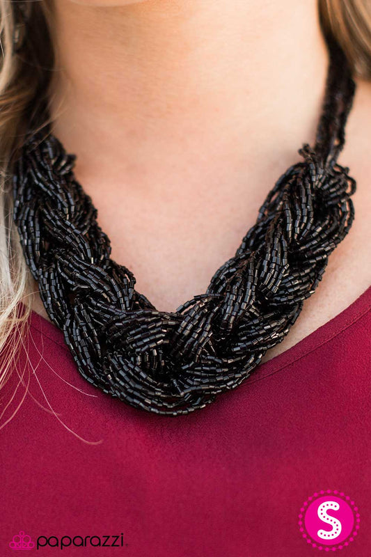 Paparazzi Necklace ~ WRAP Battle - Black