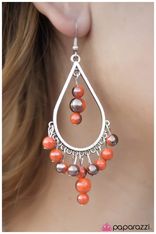 Paparazzi Earring ~ Free Fallin - Orange