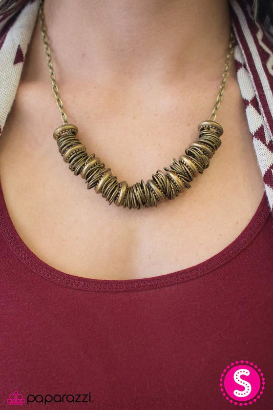 Paparazzi Necklace ~ Through the Ringer - Brass