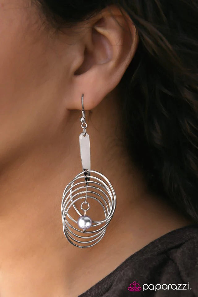 Paparazzi Earring ~ Space Cadet - Silver