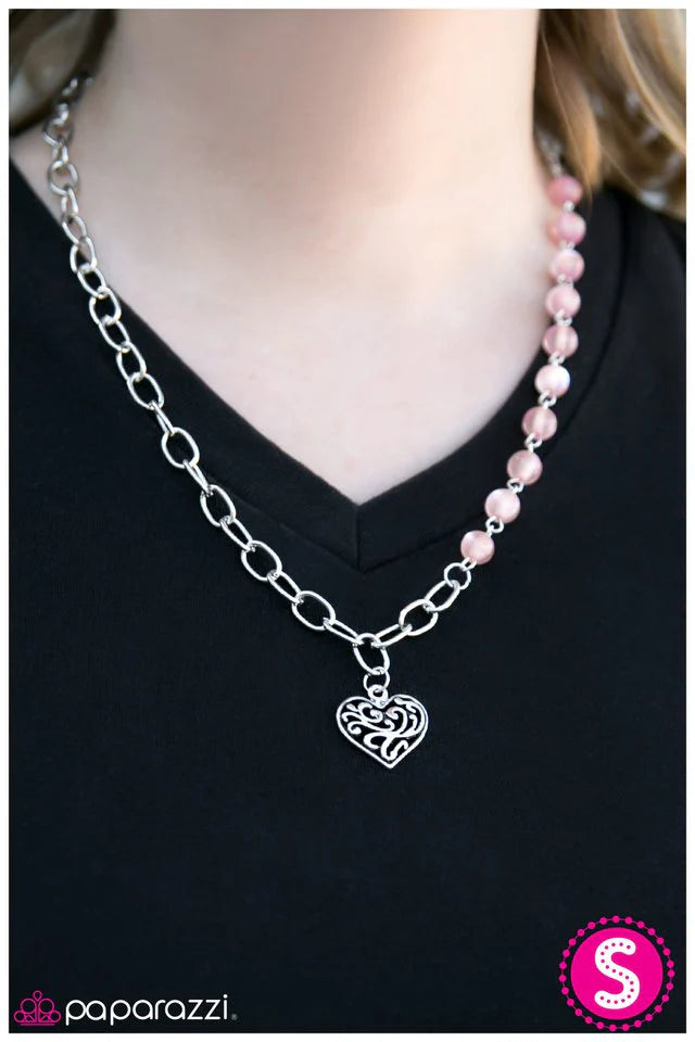 Paparazzi Necklace ~ This May HEART A Little - Pink