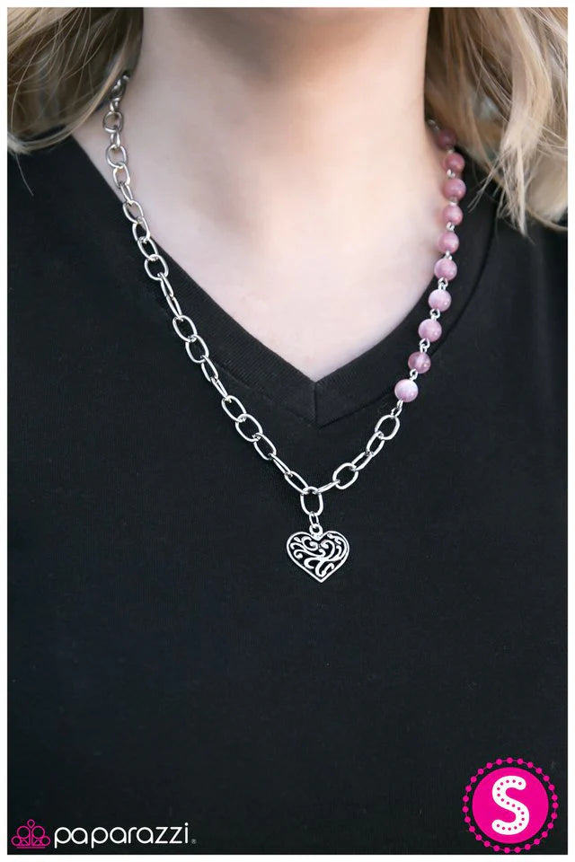 Paparazzi Necklace ~ This May HEART A Little - Purple