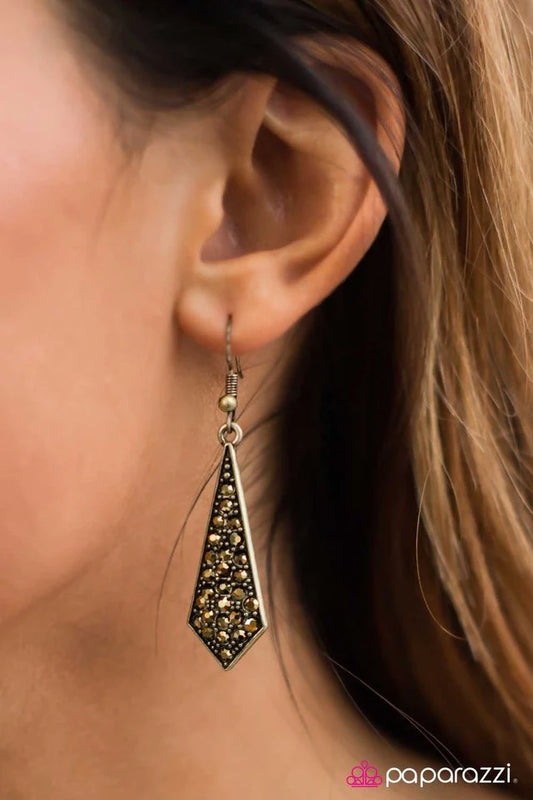 Paparazzi Earring ~ Digging for Glitter - Brass