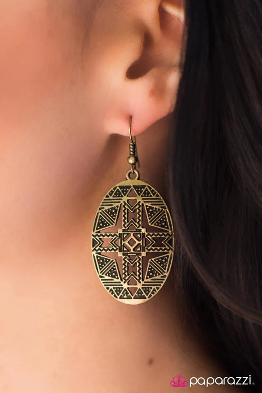 Paparazzi Earring ~ Head Over Boots - Brass