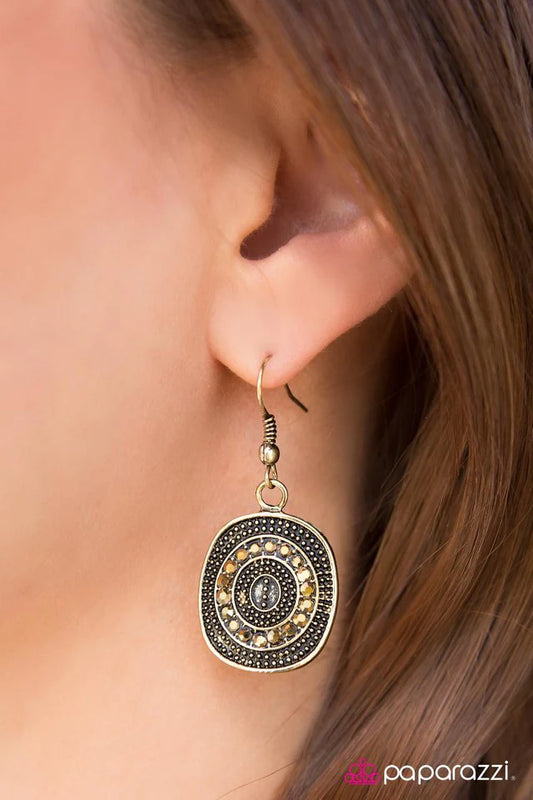 Paparazzi Earring ~ Glittery Beacons - Brass