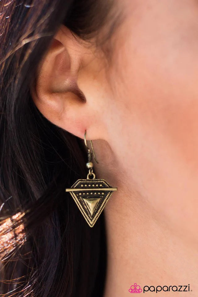 Paparazzi Earring ~ Pretty Little Prism - Brass