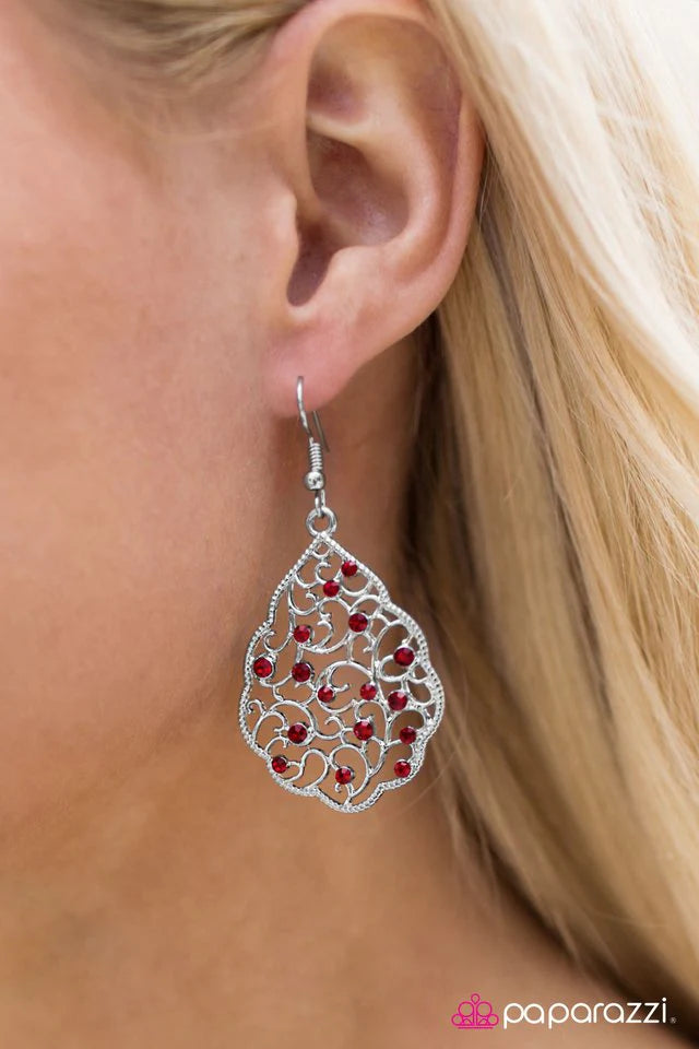 Paparazzi Earring ~ Dreaming of Castles - Red