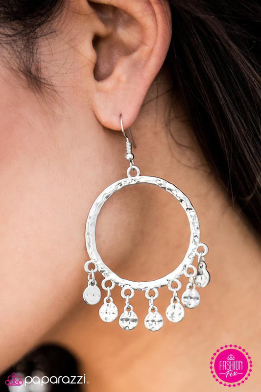 Paparazzi Earring ~ Rise and CHIME - Silver