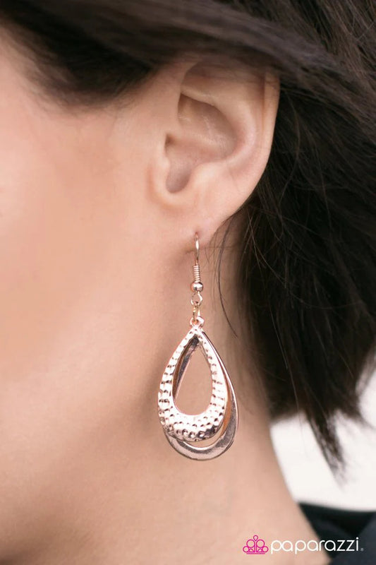 Paparazzi Earring ~ As The Tears Go By - Rose Gold