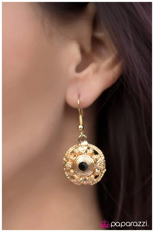 Paparazzi Earring ~ Take The Wheel - Gold