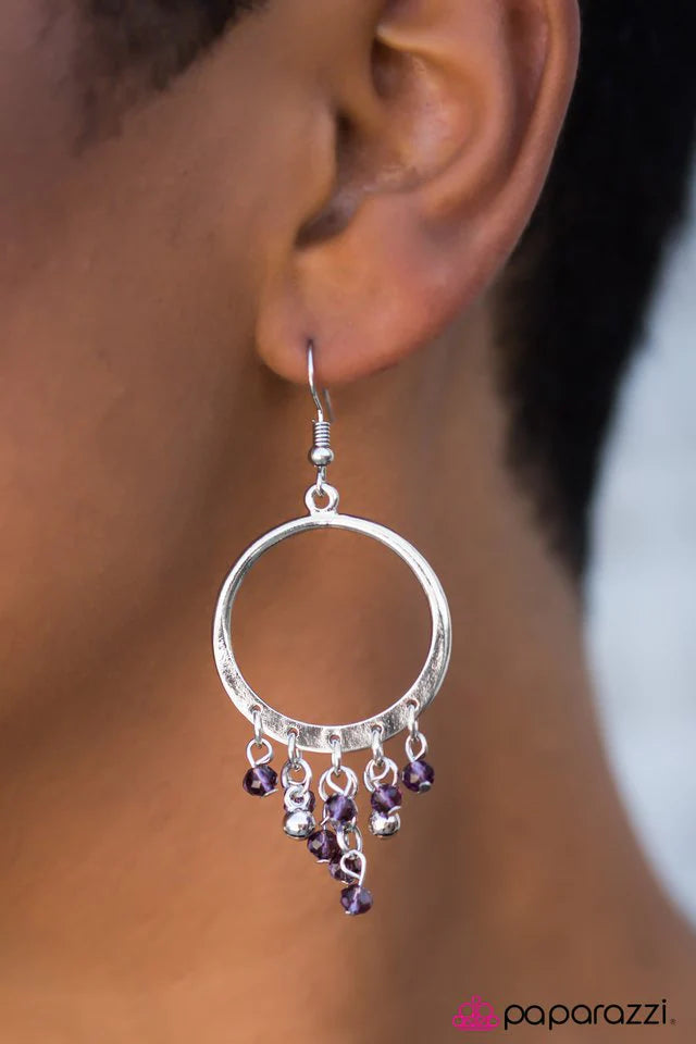 Paparazzi Earring ~ Crystal Chandeliers - Purple