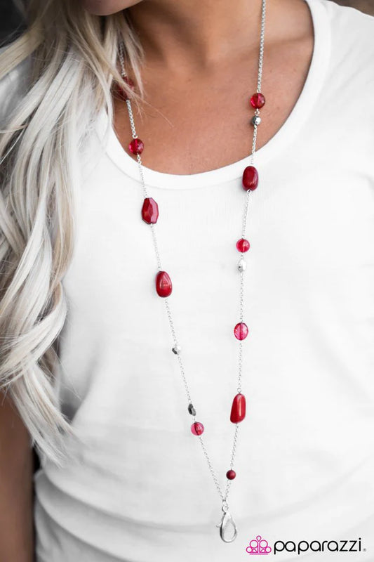 Paparazzi Necklace ~ Keep It On The Down Low - Red