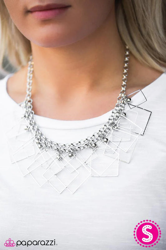 Paparazzi Necklace ~ The Square Off - Silver