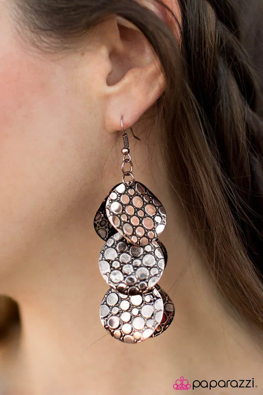 Paparazzi Earring ~ Fashionably Flashy - Copper