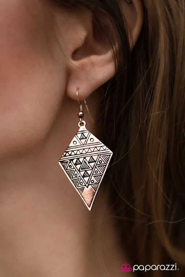 Paparazzi Earring ~ Cave Rave - Copper