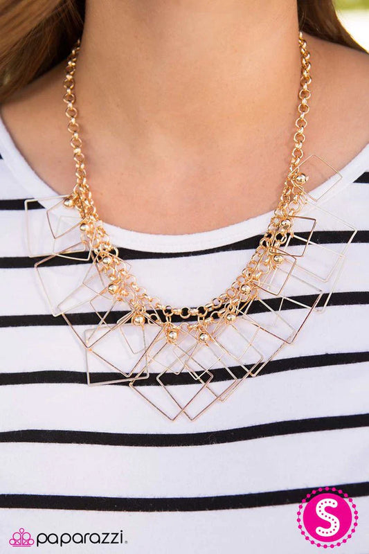 Paparazzi Necklace ~ The Square Off - Gold