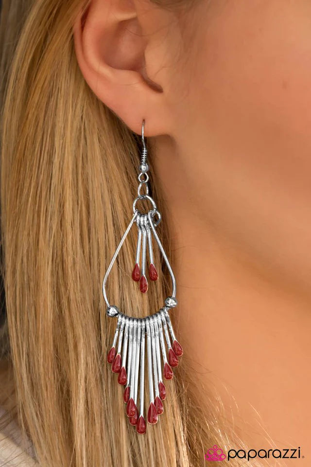 Paparazzi Earring ~ Painted Pony - Red