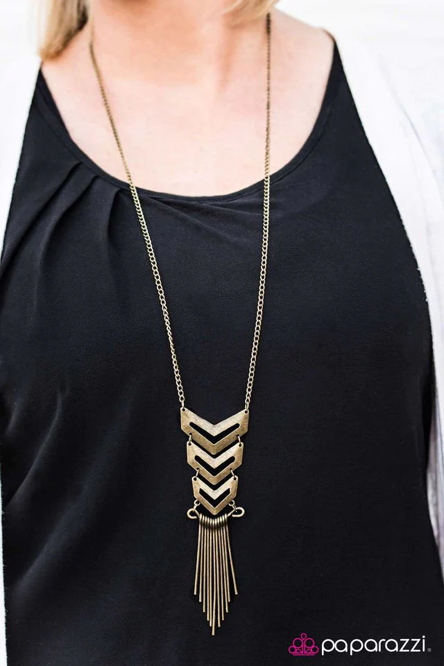 Paparazzi Necklace ~ Warning Signal - Brass