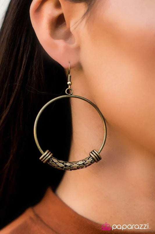 Paparazzi Earring ~ Snake Bite - Brass