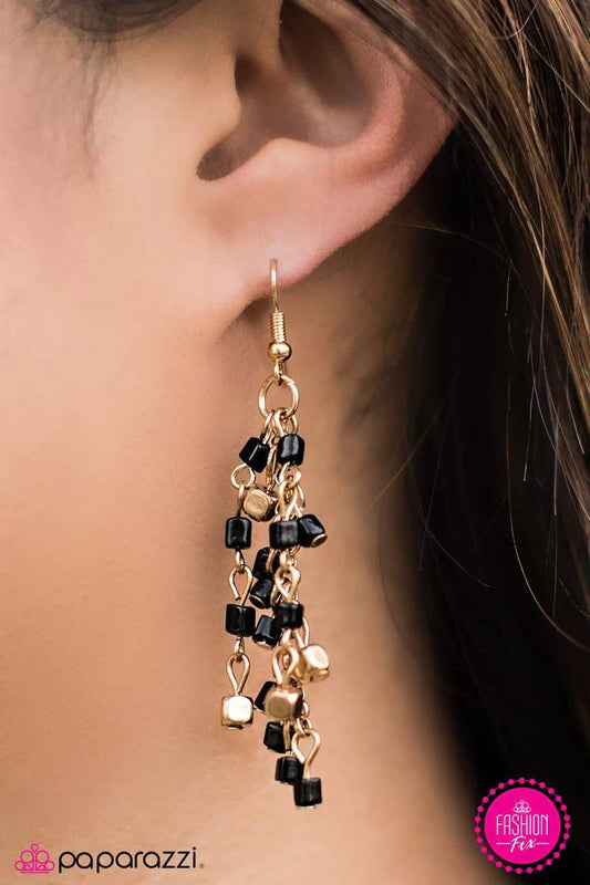 Paparazzi Earring ~ BLOCK and Roll - Gold