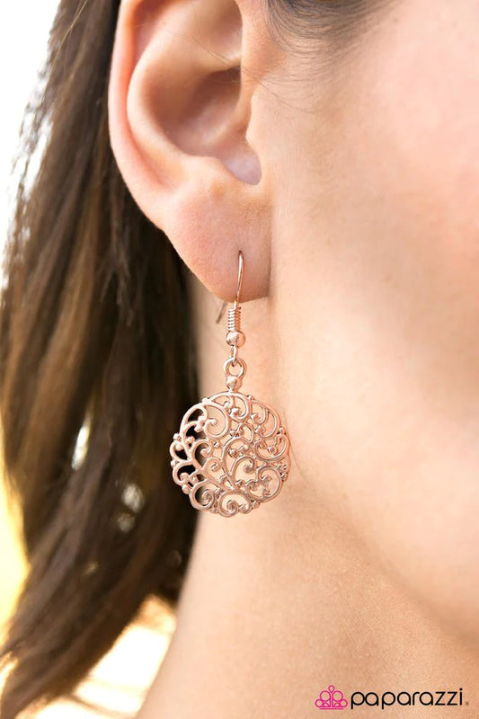 Paparazzi Earring ~ Whats Yours Is VINE - Rose Gold