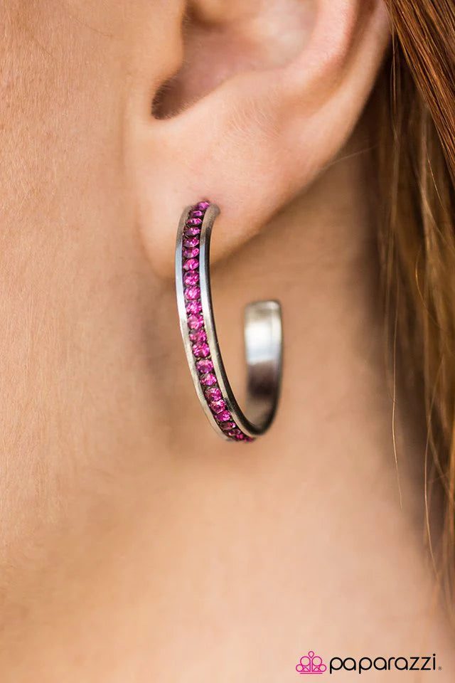 Paparazzi Earring ~ Glitter Glam - Pink