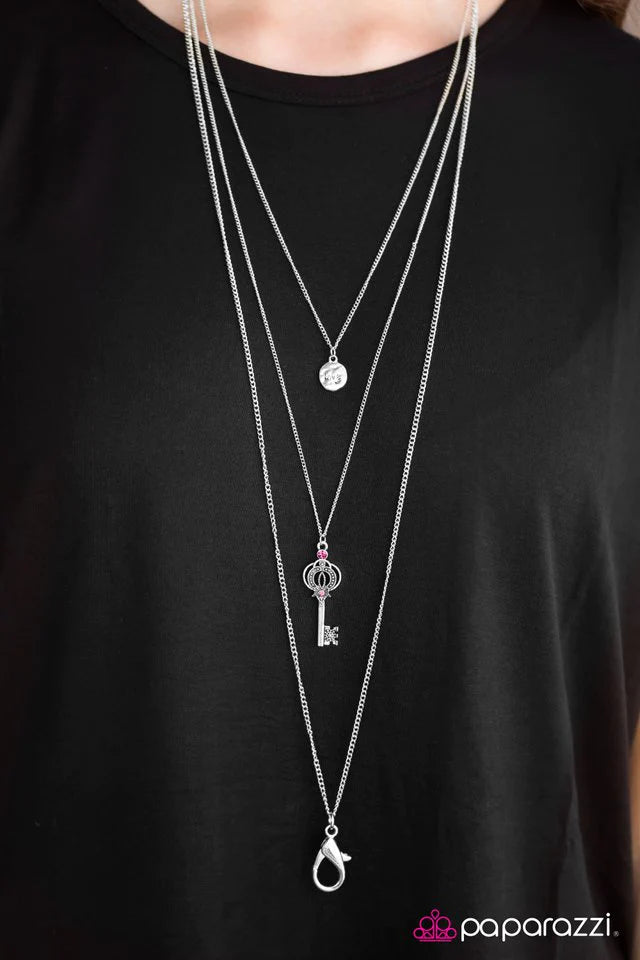 Paparazzi Necklace ~ The Keys To The Kingdom - Pink