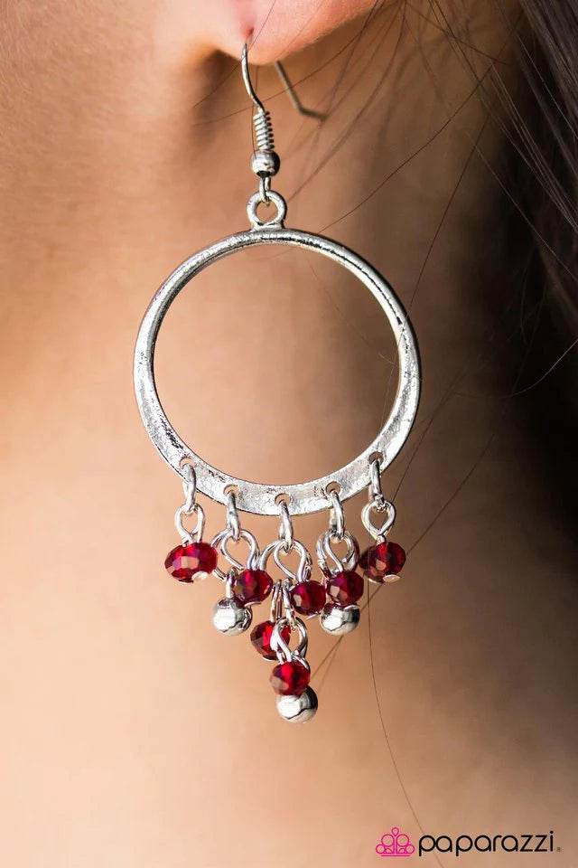 Paparazzi Earring ~ Crystal Chandeliers - Red